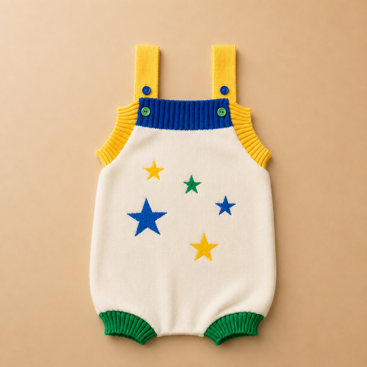 Romper Tricot Bordado Estrelas - Unissex, Bebê e Infantil