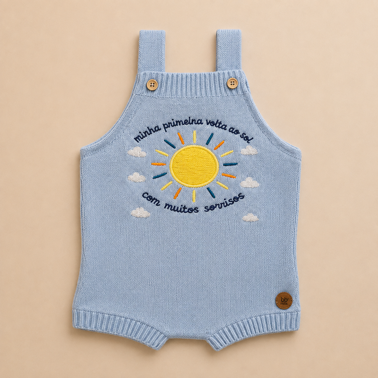 Romper Tricot Bordado Primeira Volta ao Sol - Azul