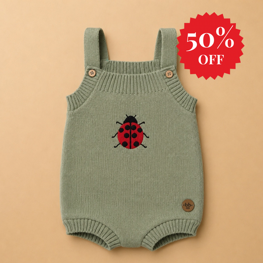 Romper em Tricot Bordado Joaninha -  Unissex, Bebê e Infantil