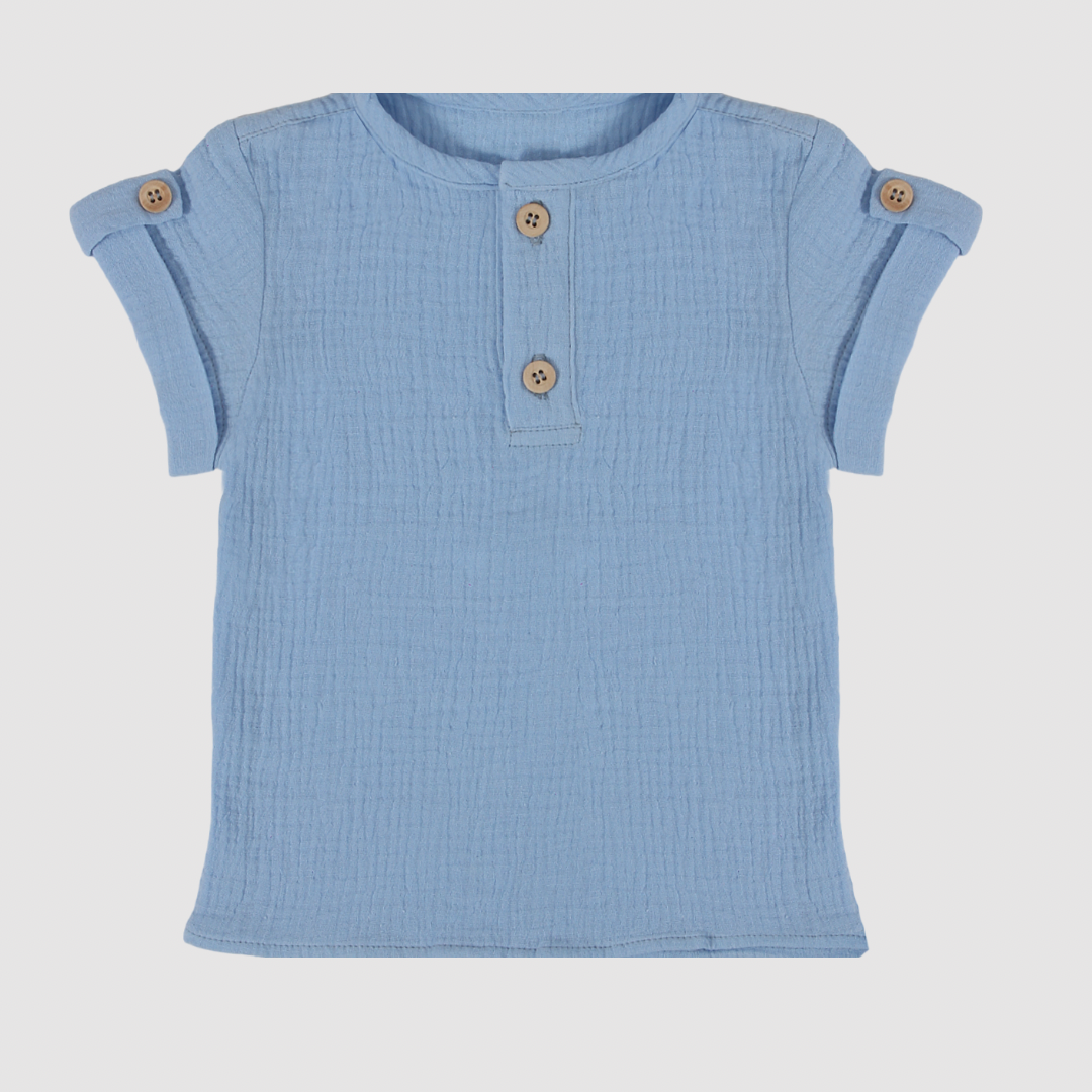 Camisa Menino em Gaze Azul - Bebê e Infantil