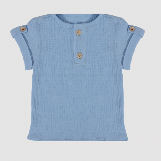 Camisa Menino em Gaze Azul - Bebê e Infantil