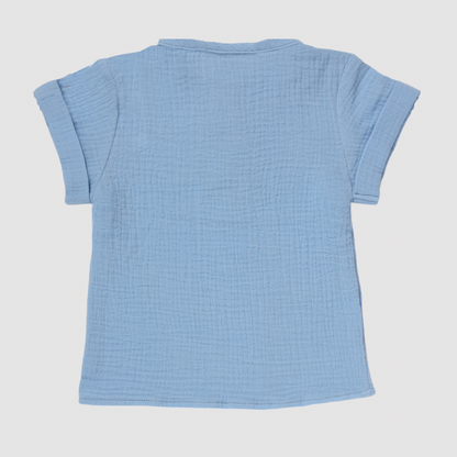 Camisa Menino em Gaze Azul - Bebê e Infantil