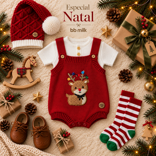 Romper de Tricô Infantil Rena Pisca-Pisca