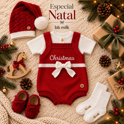 Romper Tricot Presente de Natal - Unissex, Bebê e Infantil