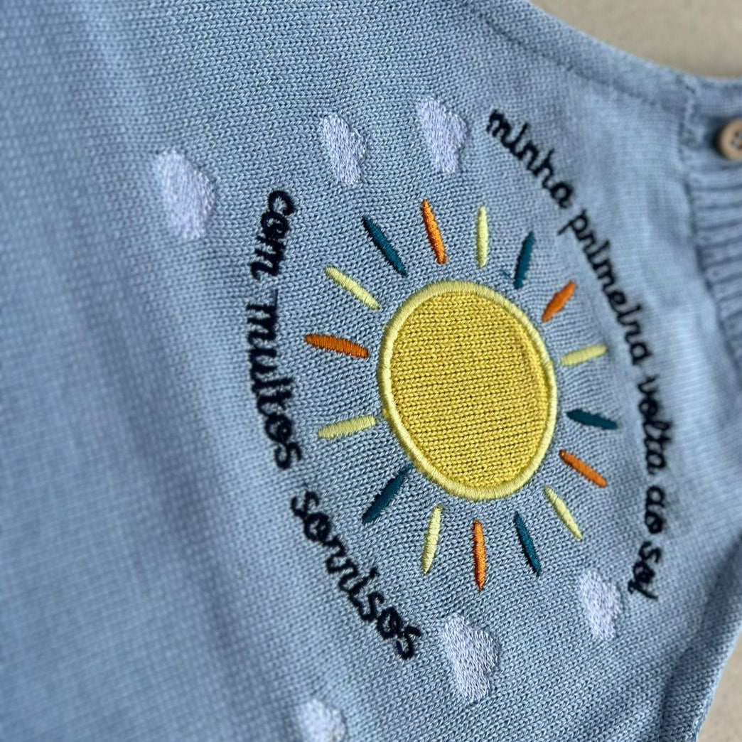 Romper Tricot Bordado Primeira Volta ao Sol - Azul