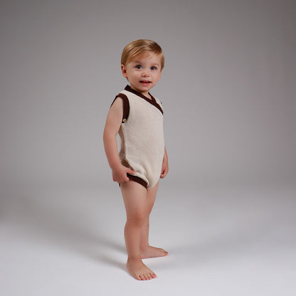 Romper em Tricot Areia e Marrom -  Bebê e Infantil