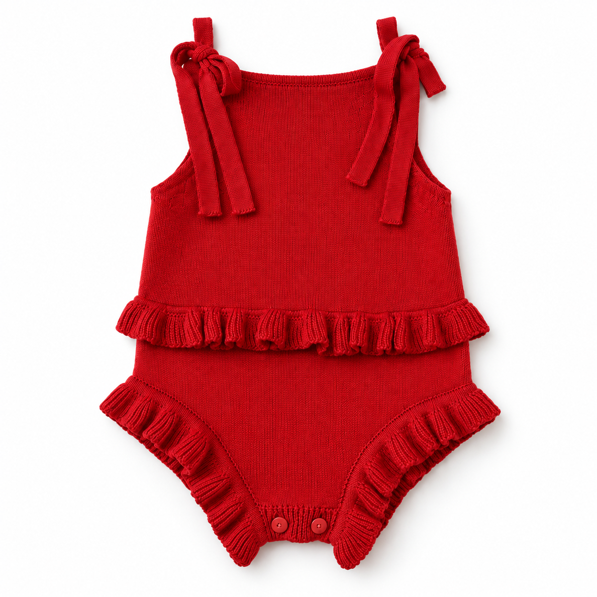 Body Romper Bebê Tricô Vermelho Natal com Babados