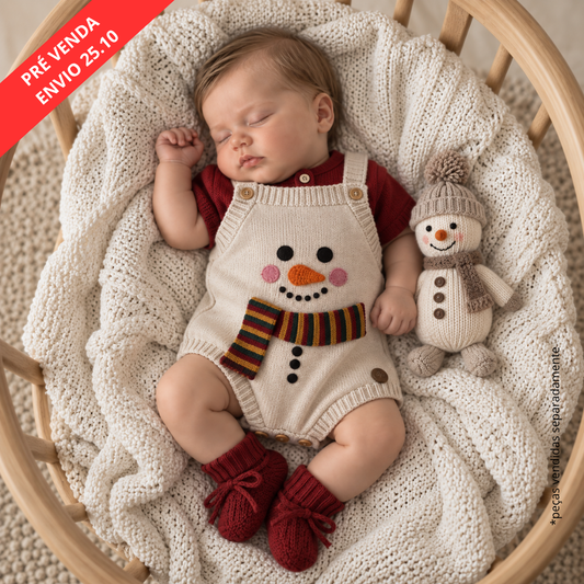 Romper de Tricô Infantil Boneco de Neve de Natal