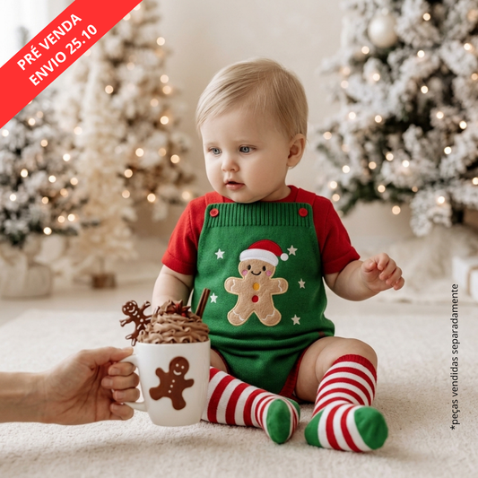 Romper Tricot Bolacha de Natal - Unissex, Bebê e Infantil