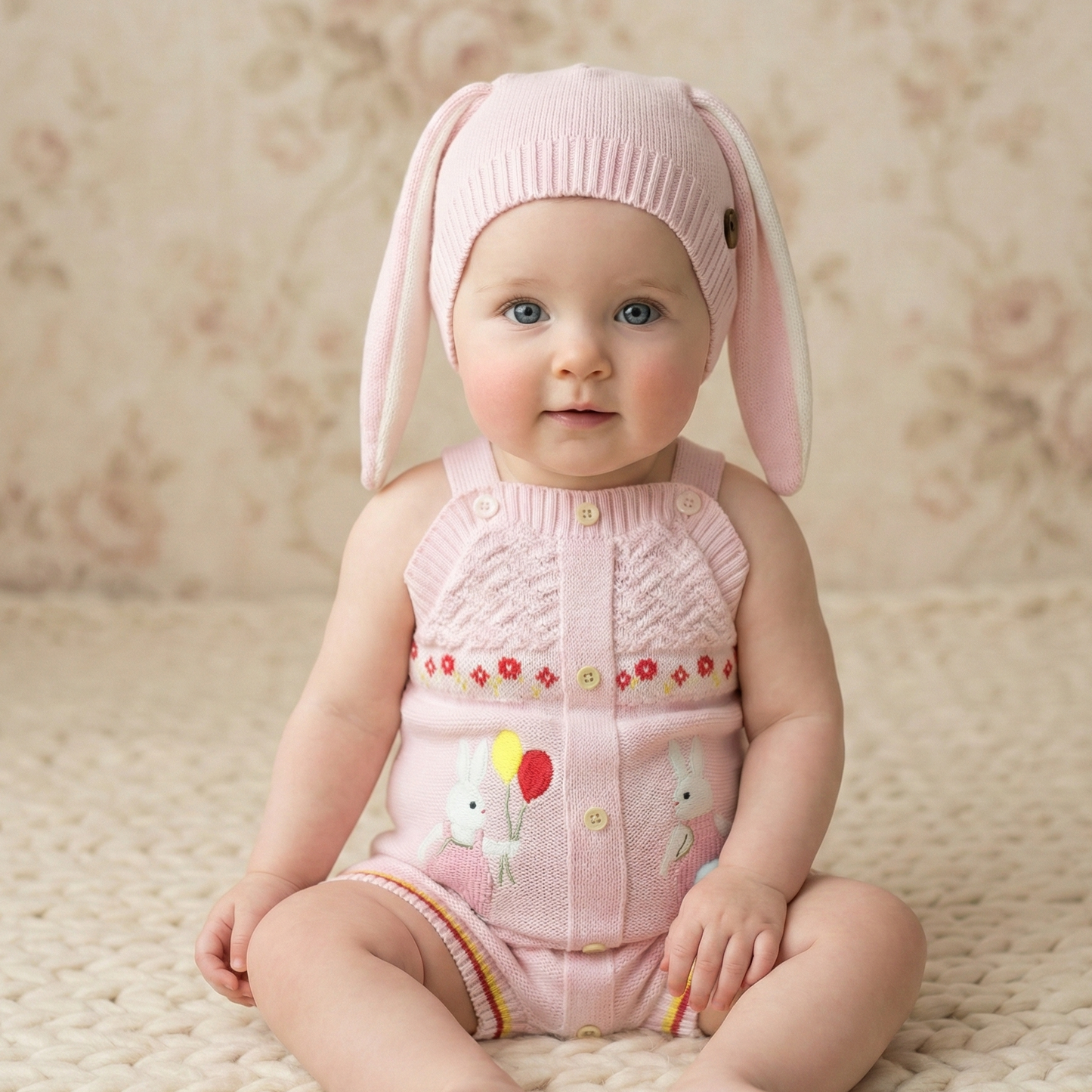 Touca Orelhinha de Coelho Tricô - Rosa