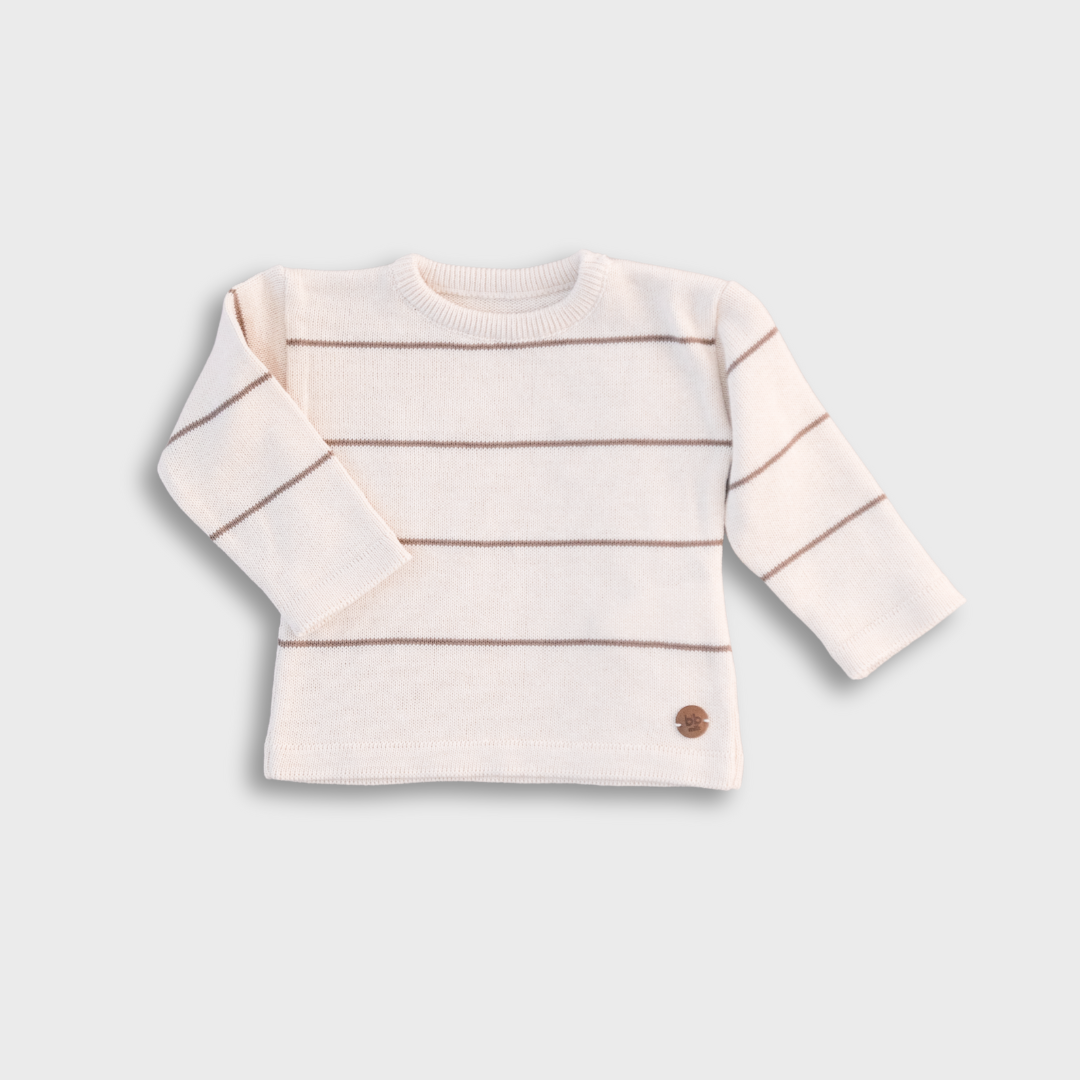 Suéter em Tricot Areia com Listras Marrom