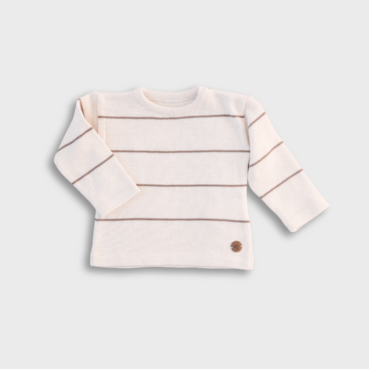 Suéter em Tricot Areia com Listras Marrom