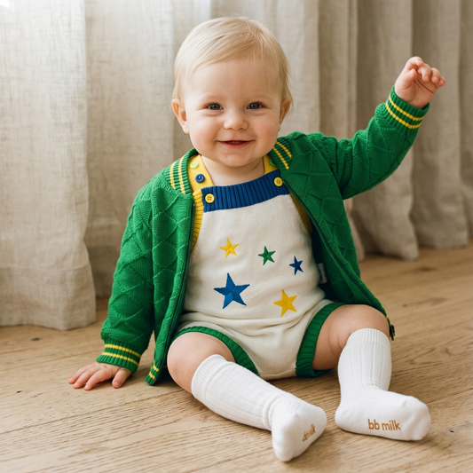 Romper Tricot Bordado Estrelas - Unissex, Bebê e Infantil