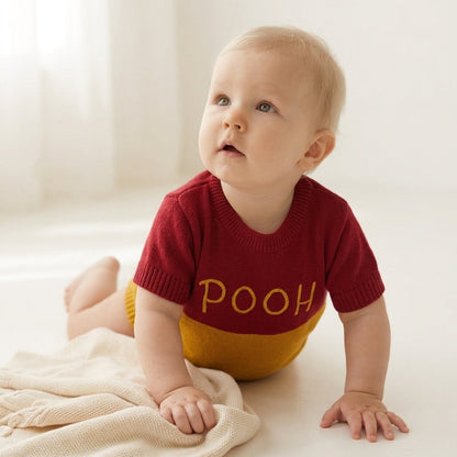 Romper Bebê Tricô Ursinho Pooh Vermelho e Amarelo