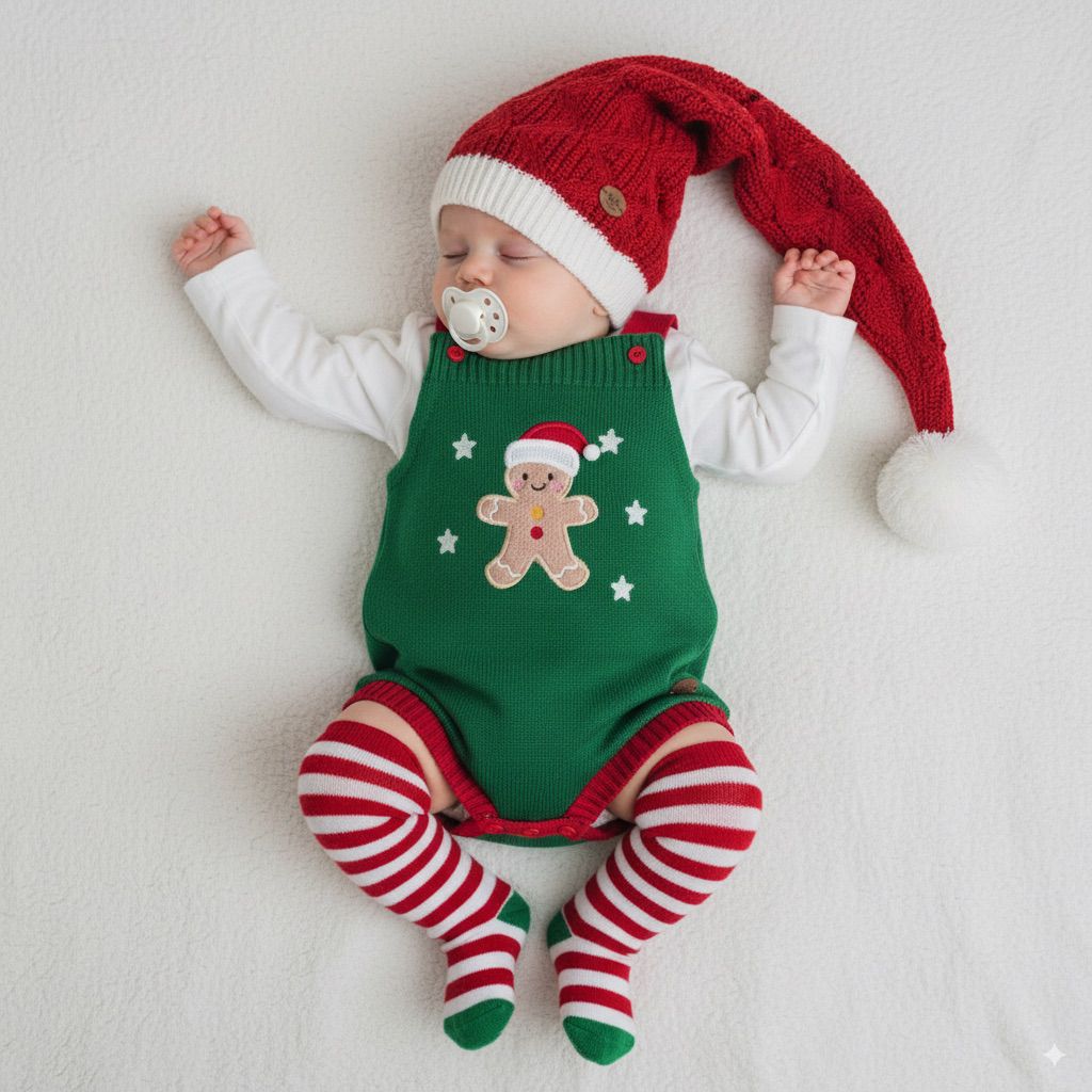 Romper Tricot Bolacha de Natal - Unissex, Bebê e Infantil