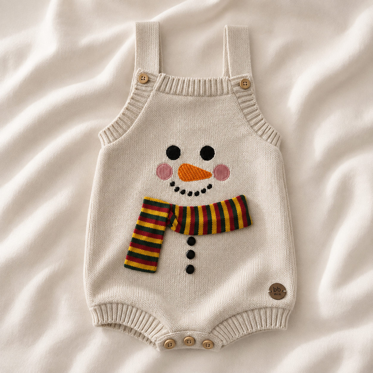 Romper de Tricô Infantil Boneco de Neve de Natal