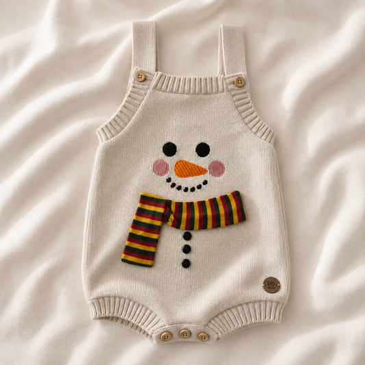 Romper de Tricô Infantil Boneco de Neve de Natal