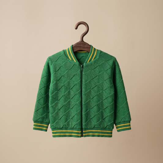 Casaco Infantil em Tricô Brasil Verde com Zíper | Coleção Copa