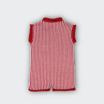 Macacão em Tricot Vermelho e Branco -  Bebê e Infantil