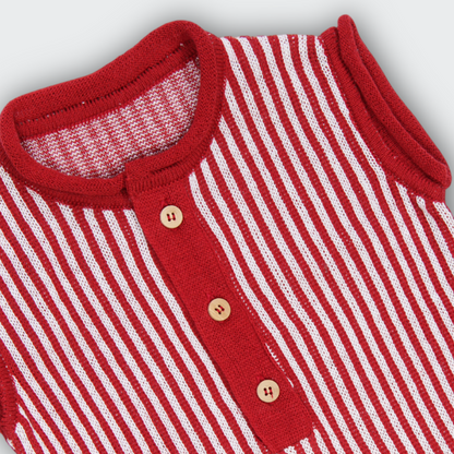 Macacão em Tricot Vermelho e Branco -  Bebê e Infantil