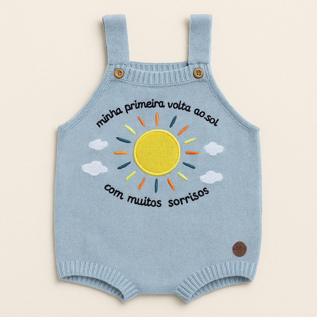 Romper Tricot Bordado Primeira Volta ao Sol - Azul