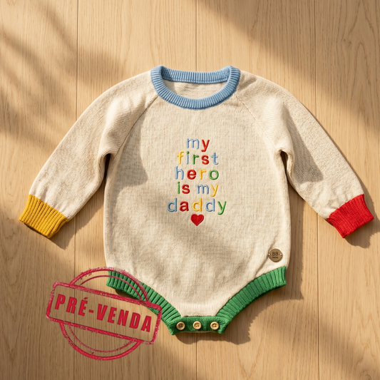 Romper Tricot Bordado Meu Primeiro Herói l Coleção Dia dos Pais