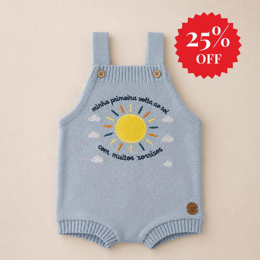 Romper Tricot Bordado Primeira Volta ao Sol - Azul