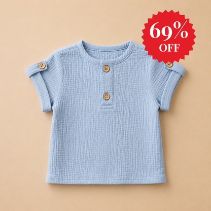 Camisa Menino em Gaze Azul - Bebê e Infantil