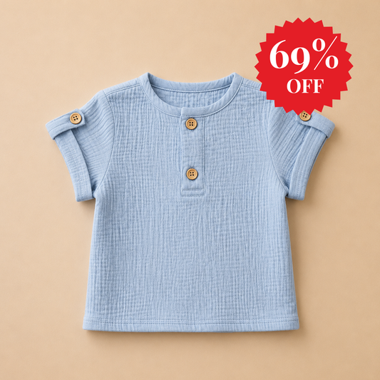 Camisa Menino em Gaze Azul - Bebê e Infantil