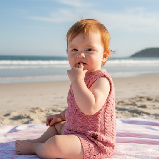 Jardineira Curta em Tricot Rosa -  Bebê e Infantil