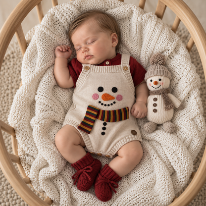 Romper de Tricô Infantil Boneco de Neve de Natal