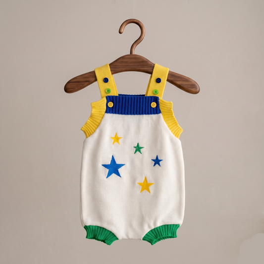 Romper Tricot Bordado Estrelas - Unissex, Bebê e Infantil