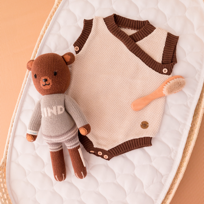 Romper em Tricot Areia e Marrom -  Bebê e Infantil