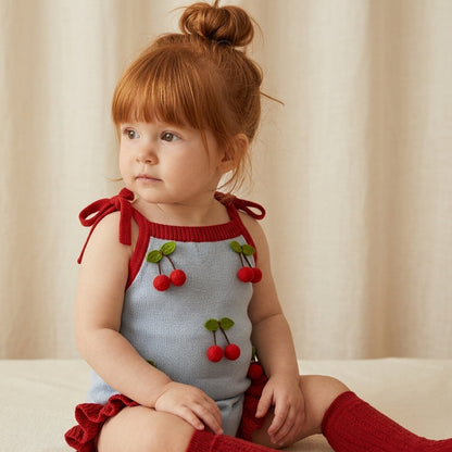 Romper Bebê Tricô Cereja com Babados