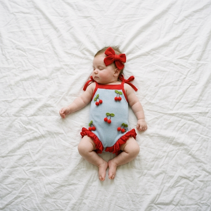 Romper Bebê Tricô Cereja com Babados