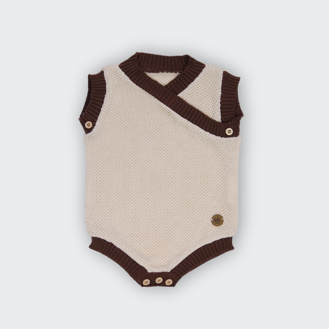 Romper em Tricot Areia e Marrom -  Bebê e Infantil