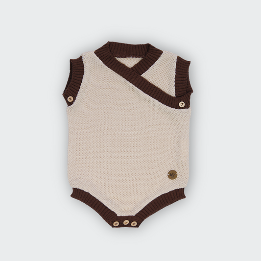 Romper em Tricot Areia e Marrom -  Bebê e Infantil