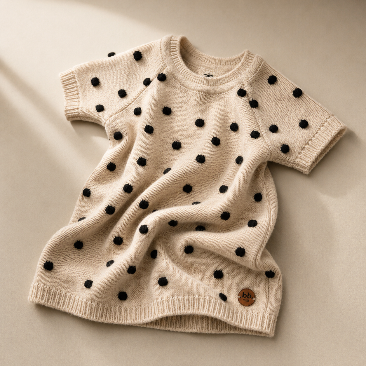 Vestido Bebê e Infantil Tricô Poá Bege e Preto
