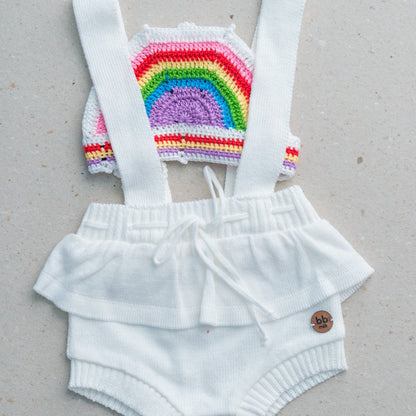 Shorts Suspensório com Babado Branco