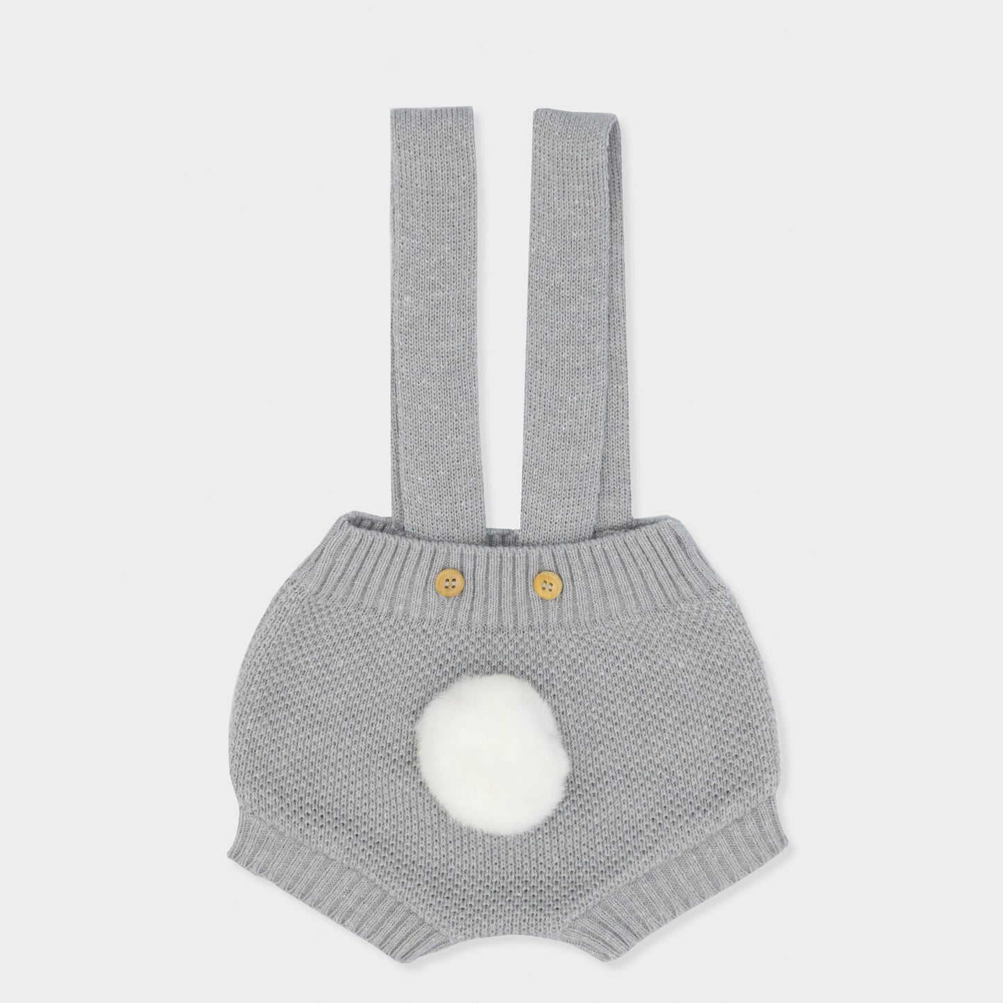 Shorts Suspensório Tricô Coelhinho Cinza