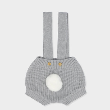 Shorts Suspensório Tricô Coelhinho Cinza