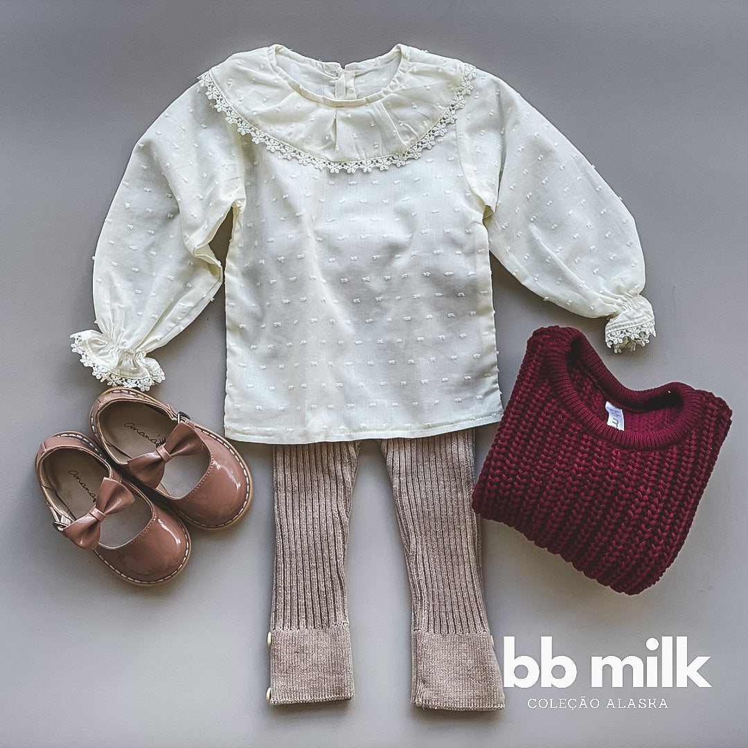 Calça Canelada Tricot - Bege - calças - bb milk