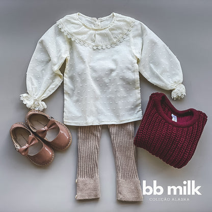 Calça Canelada Tricot - Bege - calças - bb milk