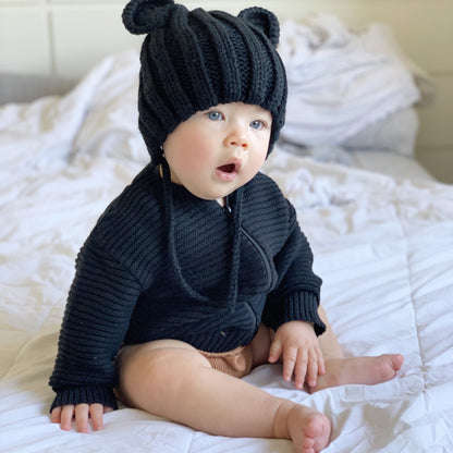 Casaco Tricot Preto com Zíper –  Unissex, Bebê e Infantil