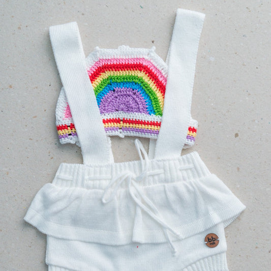 top crochê off white arco-íris 