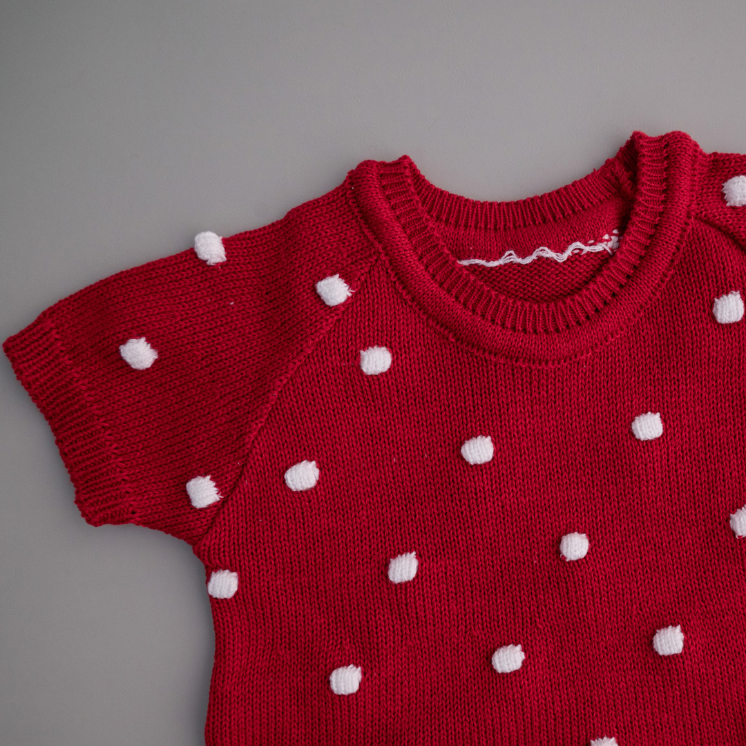 Vestido em Tricot Poá Vermelho