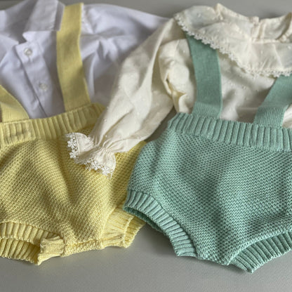 Shorts Suspensório Tricot - Amarelo
